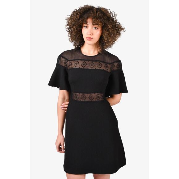 Sandro Paris Womens Black Sheer Detail Ruffle Dress Small - Picture 1 of 8